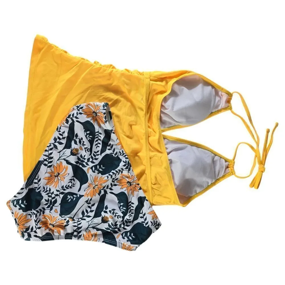 Younique Halter V Neck Tankini Ruched Two Piece Swimsuits Bikini